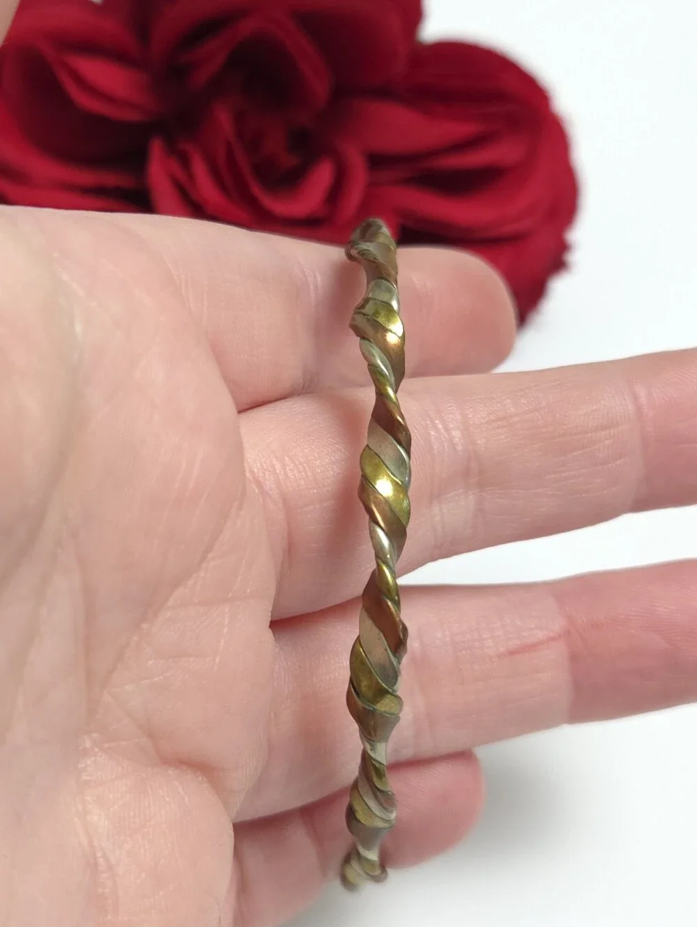 Vintage Copper Silver & Gold Twist Bangle Bracelet Multi Tone Unisex Bangle